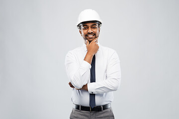 Image showing indian male architect in helmet over grey