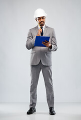 Image showing indian male architect in helmet with clipboard