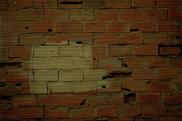 Image showing Old damaged wall texture with striated red bricks