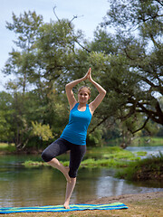 Image showing woman meditating and doing yoga exercise