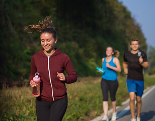 Image showing young people jogging on country road