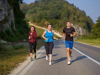 Image showing young people jogging on country road