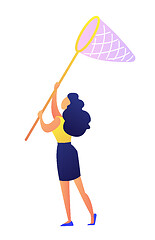 Image showing Young girl with butterfly net vector illustration.