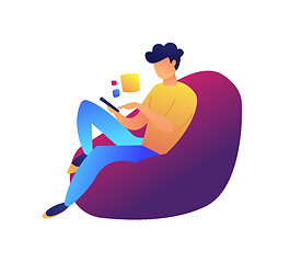 Image showing Young user with smartphone sitting in the armchair vector illustration.