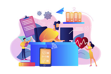 Image showing Health-focused IOT desks concept vector illustration.