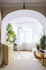 Image showing Exit from the room in the form of an arch to a spacious glazed balcony