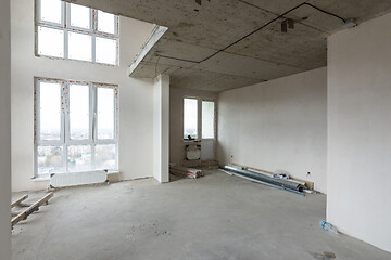 Image showing Interior of a spacious two-story apartment without renovation in a new rented house