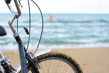Image showing Fragment of a bicycle close-up on the background of the sea