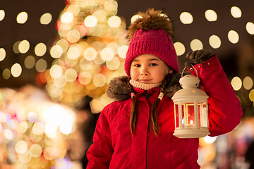 Image showing happy little girl at christmas with lantern market