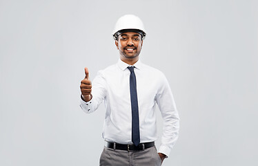 Image showing indian male architect in helmet showing thumbs up