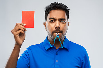 Image showing indian referee whistling and showing red card