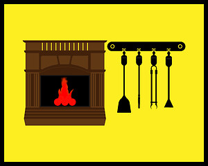 Image showing fireplace with wood and burning fire