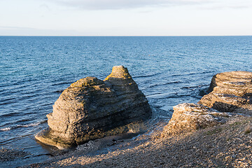 Image showing Eroded linestone cliffs by the coast