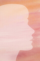 Image showing Female silhouette against a pink watercolor background