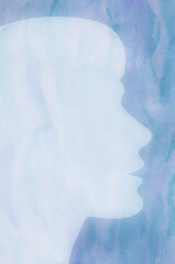 Image showing Female silhouette against a blue watercolor background