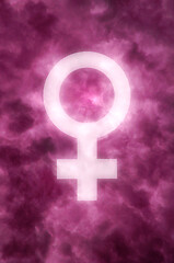 Image showing Dark pink clouds with a glowing female symbol