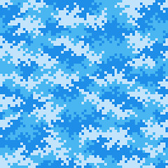 Image showing Military blue camouflage pixel pattern seamlessly tileable