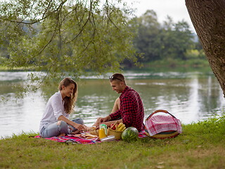 Image showing Couple in love enjoying picnic time