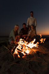 Image showing Friends having fun at beach on autumn day