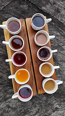 Image showing Coffee and tea testing on the wood table Bali