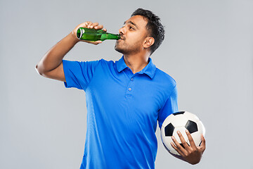 Image showing indian male football fan with soccer ball and beer