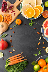 Image showing different vegetables and fruits on on slate table