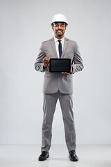 Image showing indian architect in helmet with tablet computer