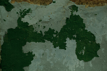 Image showing Grunge dilapidated wall with flaking green paint