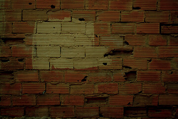 Image showing Old dark grunge brick wall background texture