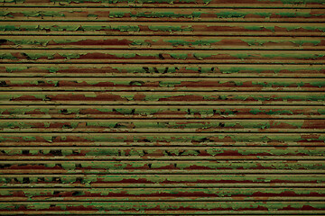 Image showing Flaking peeling green paint on rusty metal panel