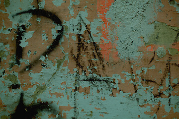 Image showing Scribbled graffiti on an old dilapidated wall