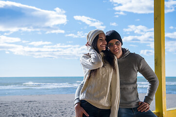 Image showing Couple chating and having fun at beach bar