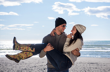 Image showing Couple chating and having fun at beach bar