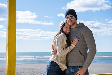 Image showing Couple chating and having fun at beach bar