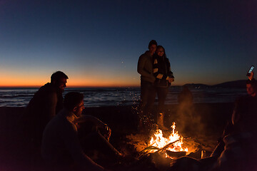 Image showing Friends having fun at beach on autumn day