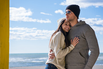 Image showing Couple chating and having fun at beach bar