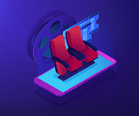 Image showing Buying tickets online isometric 3D concept illustration.