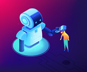 Image showing Human-robot interaction concept vector isometric illustration.