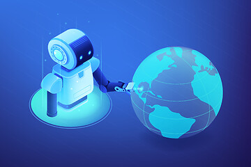 Image showing Robotics network concept vector isometric illustration.