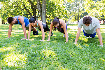 Image showing people doing push-ups or plank at summer park