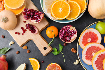 Image showing different vegetables and fruits on on slate table