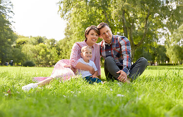 Image showing happy family at summer park sitting on grass