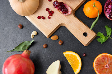 Image showing different vegetables and fruits on on slate table