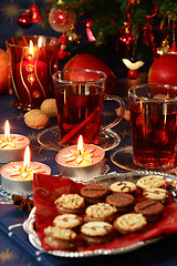 Image showing Hot drink with Christmas cookies