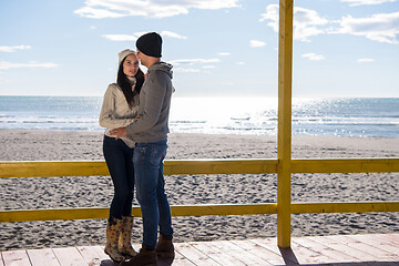 Image showing Couple chating and having fun at beach bar