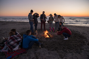 Image showing Friends having fun at beach on autumn day