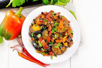 Image showing Ragout with eggplant and pepper on board top