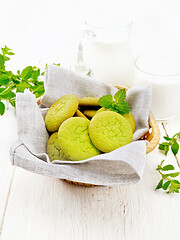 Image showing Cookies mint in basket on wooden board