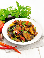 Image showing Ragout with eggplant and pepper on napkin