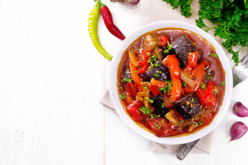 Image showing Ragout vegetable with eggplant on board top